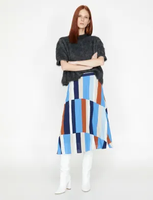 12188 Blue Colour Block Midi Skirt