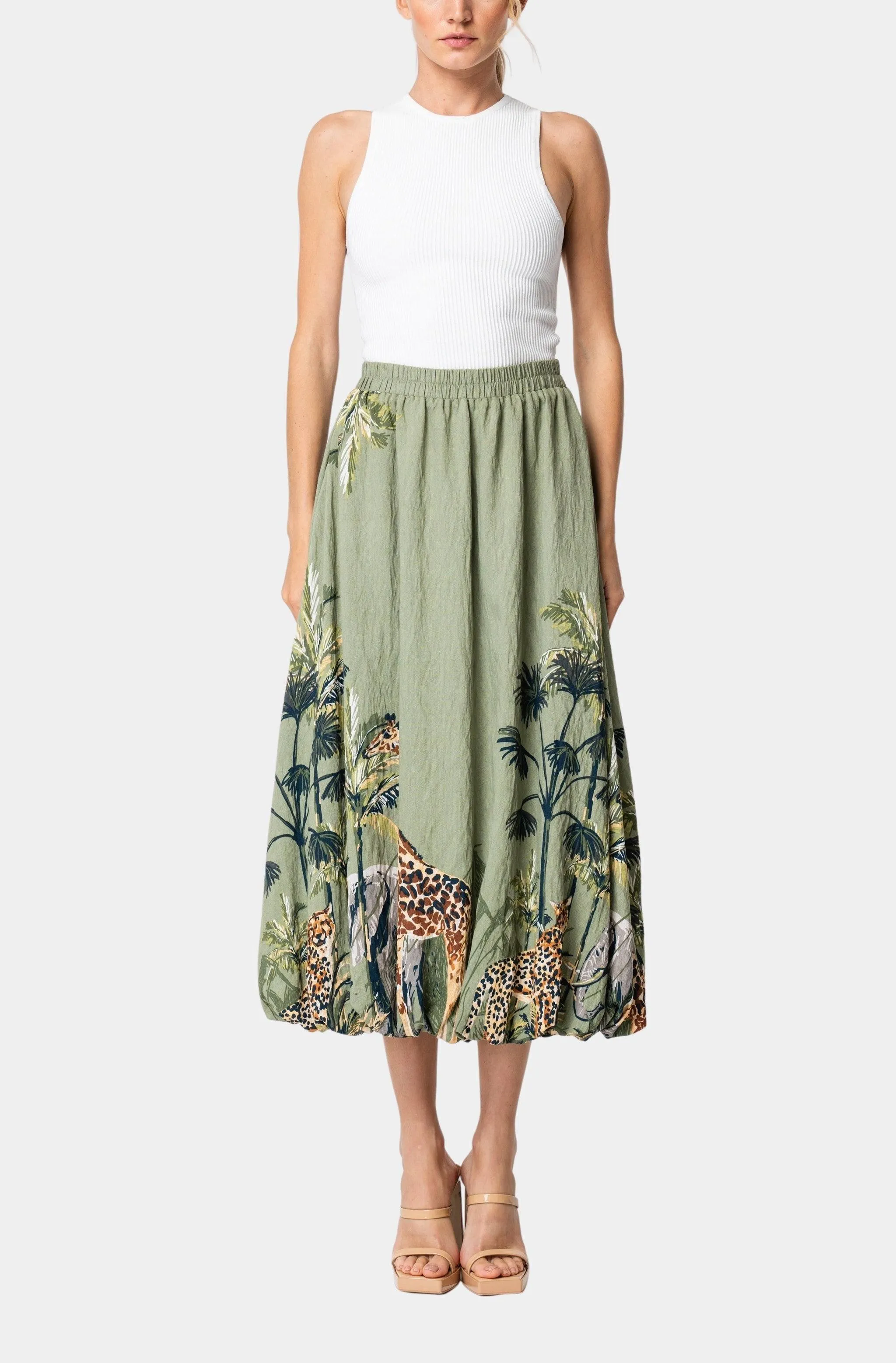 Andrey Printed Bubble Midi Skirt