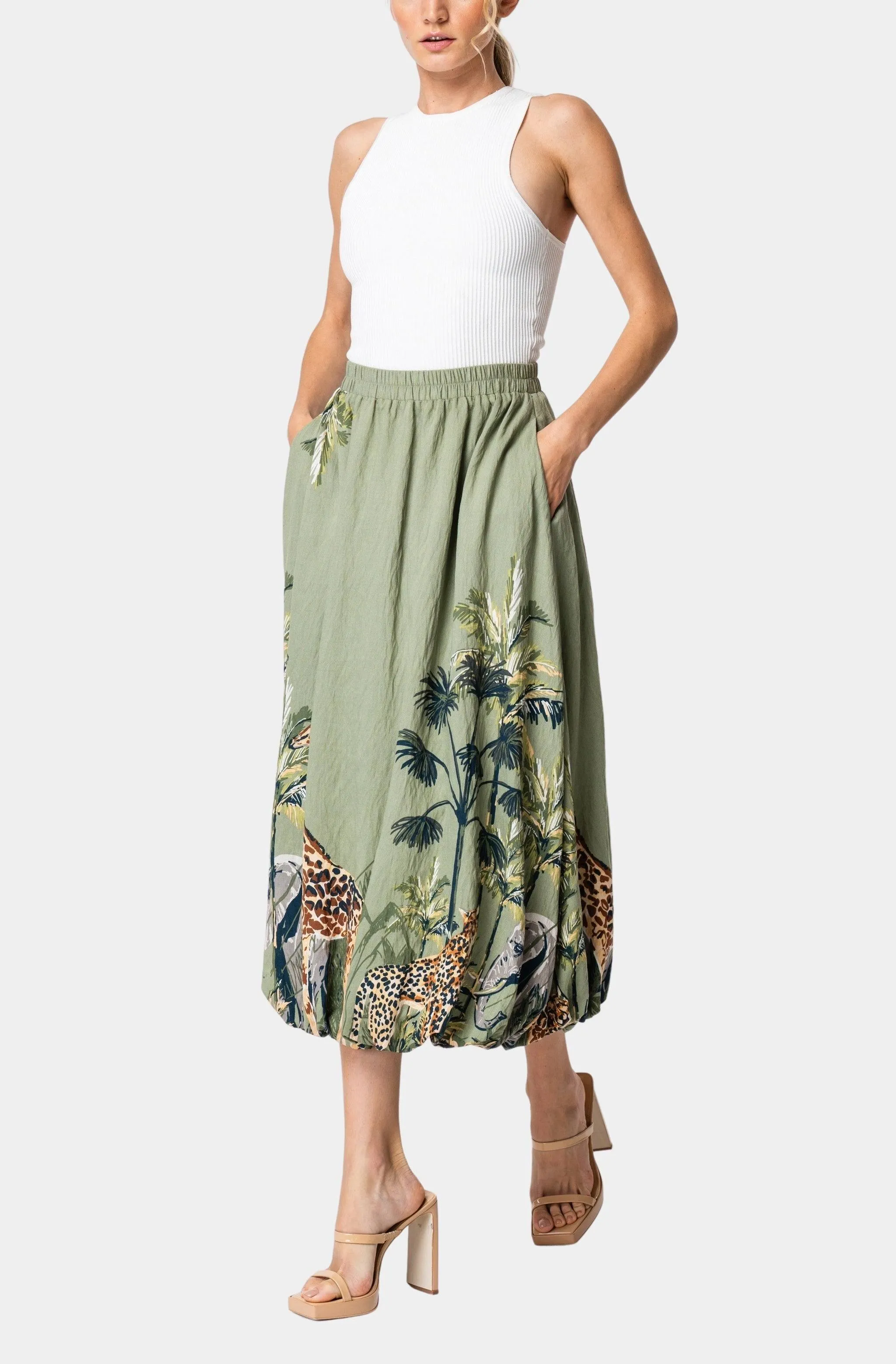 Andrey Printed Bubble Midi Skirt