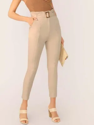Belted High Waist Slim Fit Woven Pants