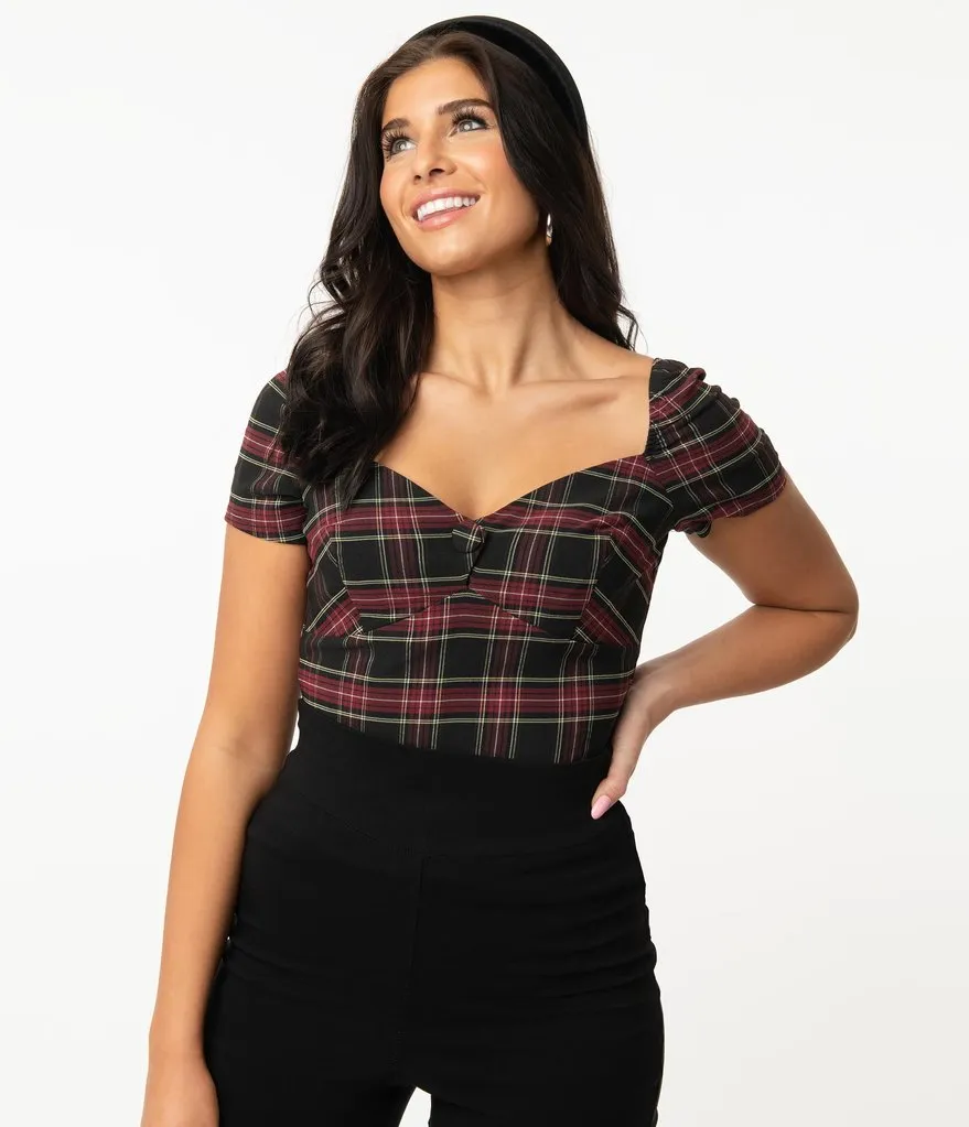 Black and Burgundy Plaid Nora Top