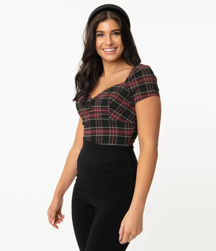 Black and Burgundy Plaid Nora Top