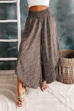 Boho Mindset Smocked Waist Spotted Print Pants (Brown/Navy)