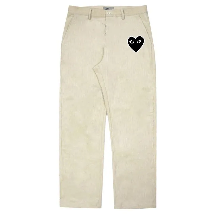 Casual Heart Print Corduroy Straight-Leg Pants