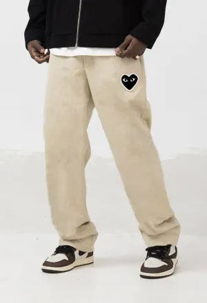 Casual Heart Print Corduroy Straight-Leg Pants