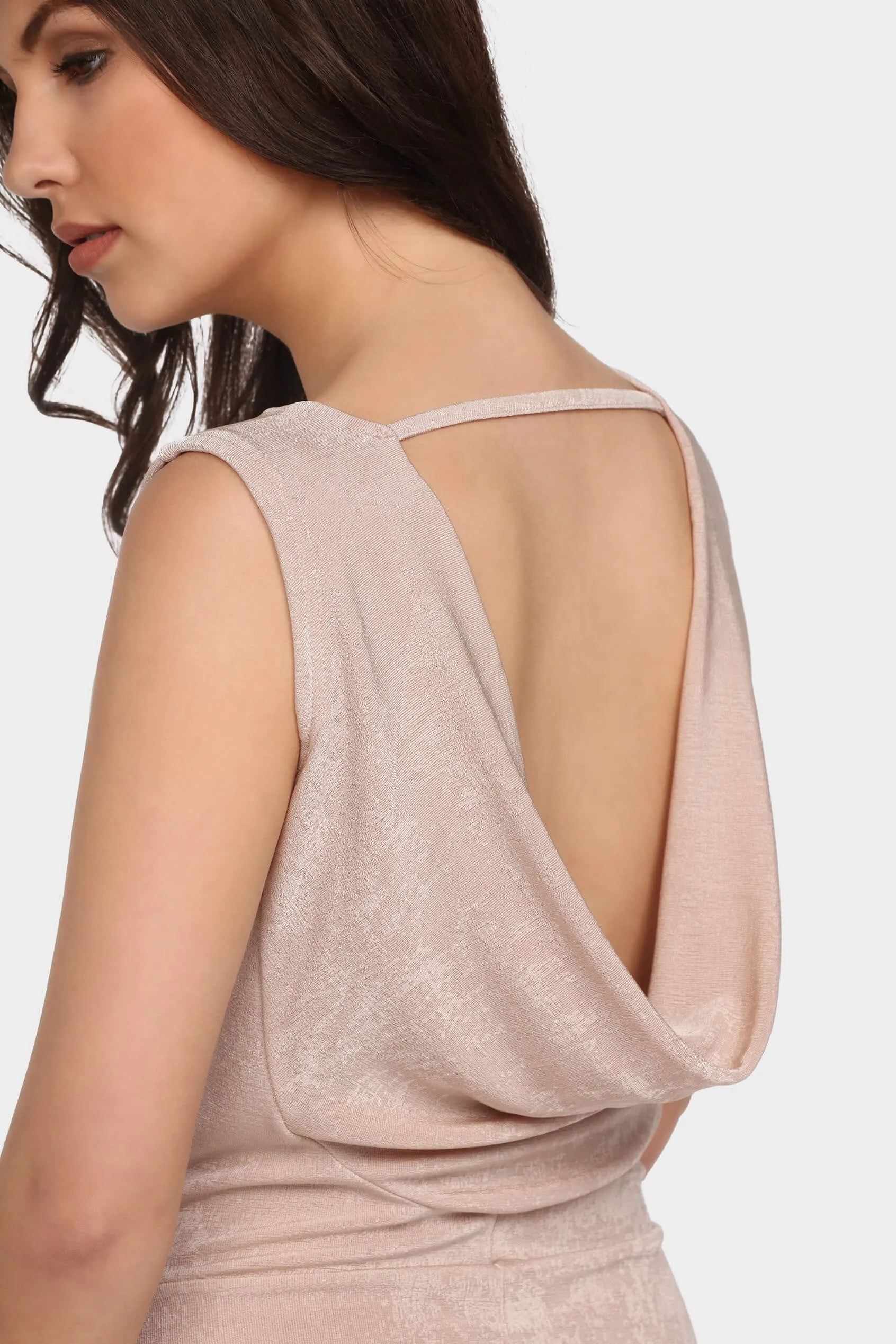 Champagne Cowl Back Mini Dress