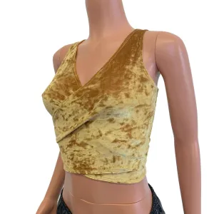 Crop Wrap Top - Gold Crushed Velvet - Choose Sleeve Length