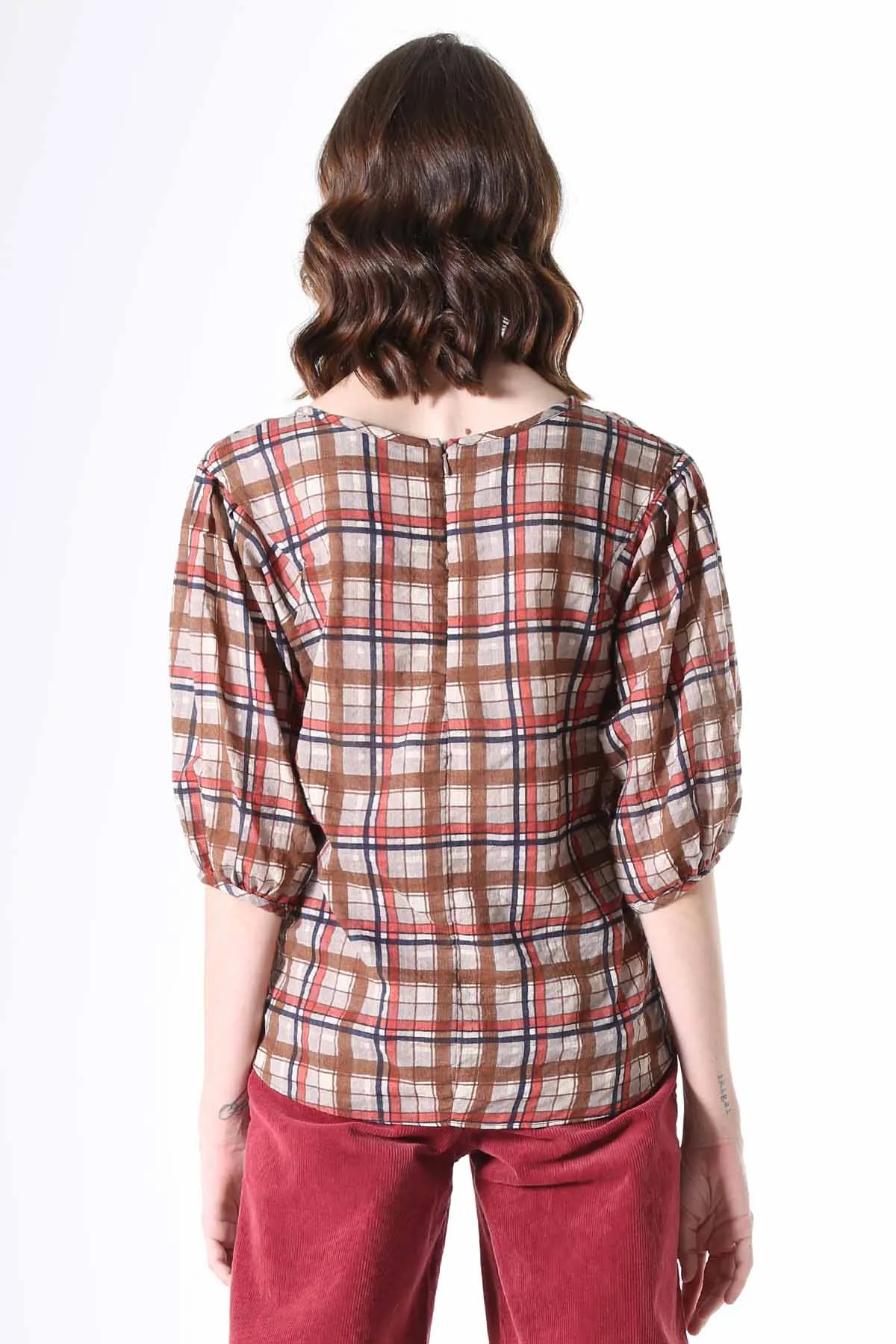 Crossways Blouse Mocha in Seersucker