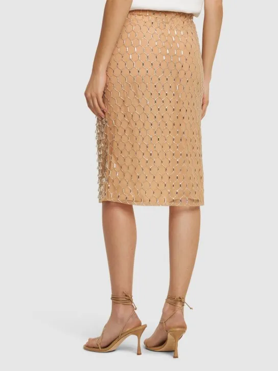 Des Phemmes   Drops embroidery tulle midi skirt 