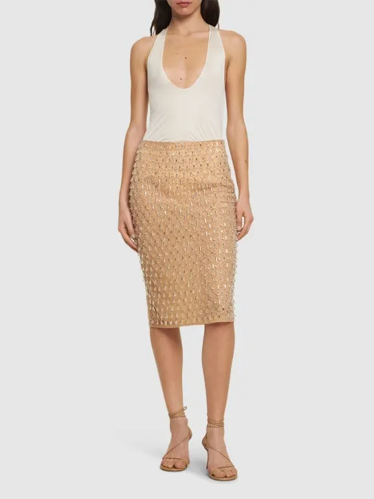 Des Phemmes   Drops embroidery tulle midi skirt 
