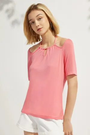 Drawstring Cut Out Tie Back Halter Tee