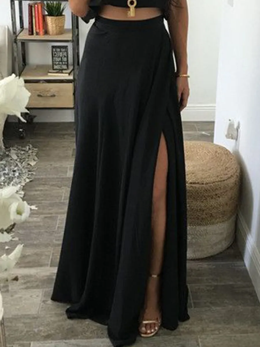 Dunnmall Black Solid Top& Side Slit Set