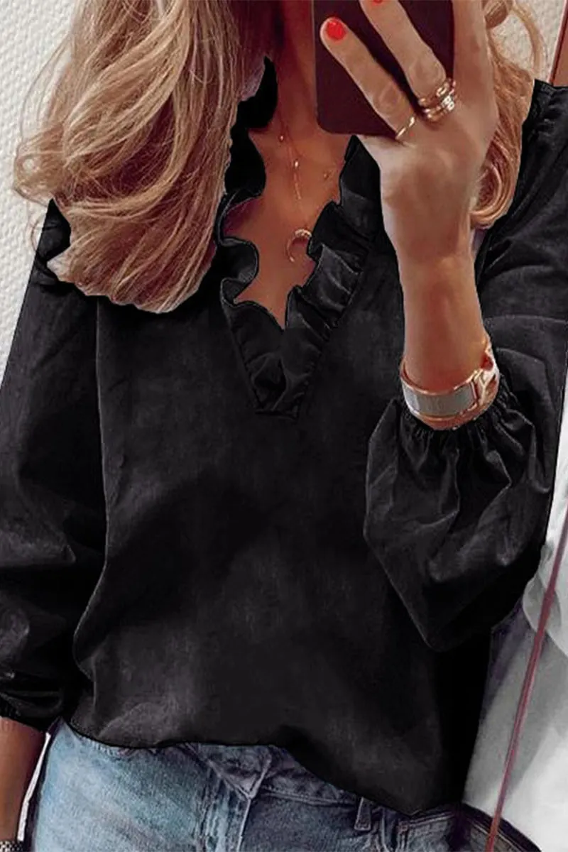 Dunnmall Casual Solid Color V Neck Tops(6 Colors)