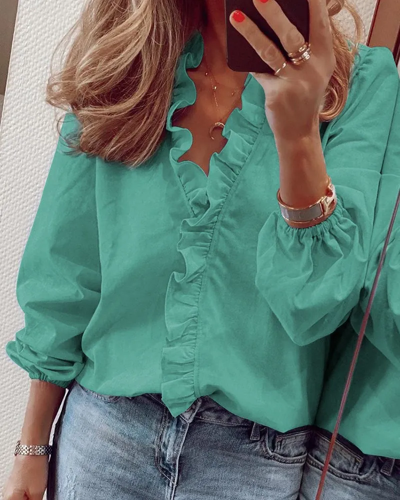 Dunnmall Casual Solid Color V Neck Tops(6 Colors)
