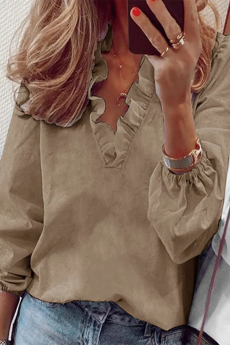 Dunnmall Casual Solid Color V Neck Tops(6 Colors)