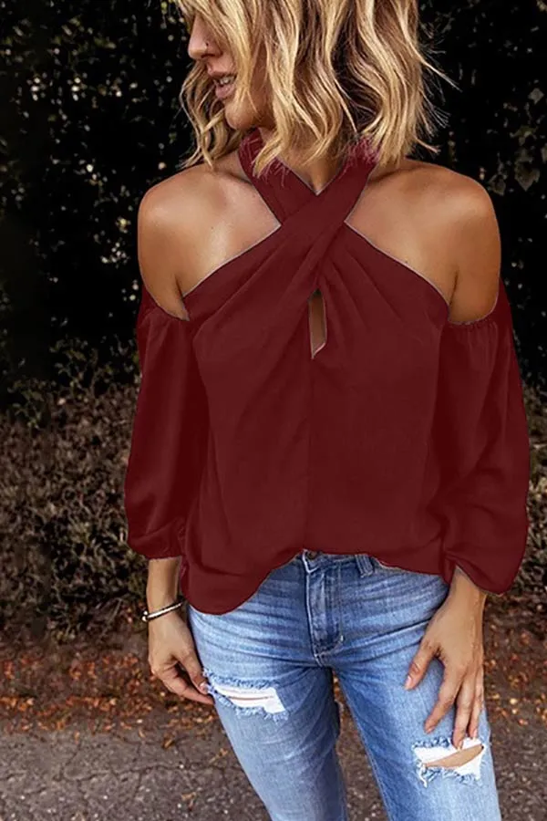 Dunnmall Casual Solid Off The Shoulder Top