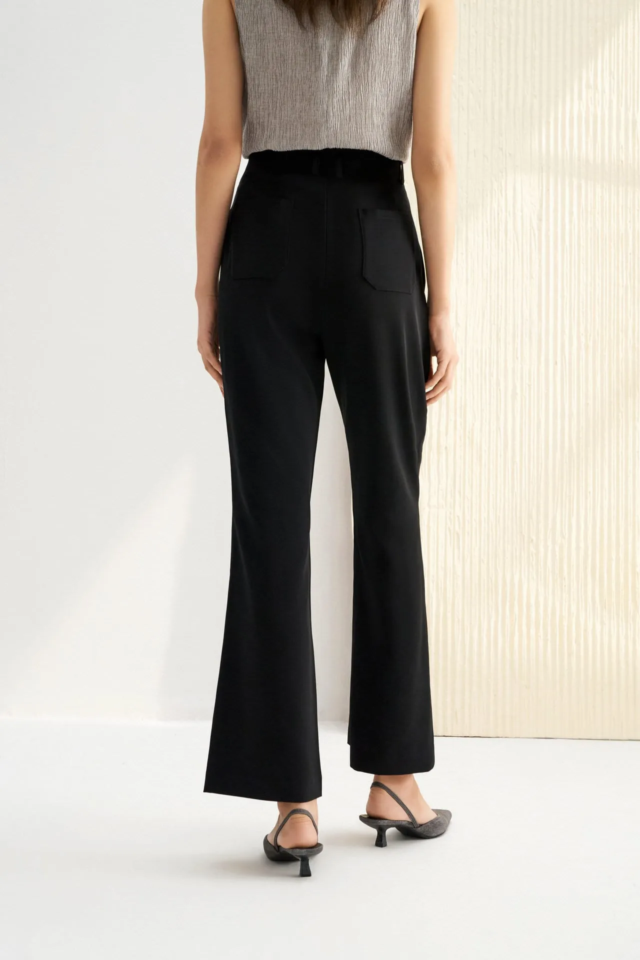 Flare Leg Dobby Twill High Waist Pants