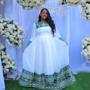 Flattering Green Ethiopian Traditional Dress: Classic Design in Habesha Dress for Special Occasions Ethiopian Wedding Dress