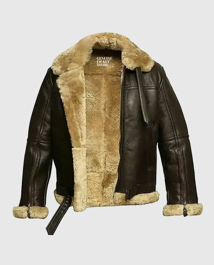 FUR Aviator Flying Pilot Bomber Brown Jacket