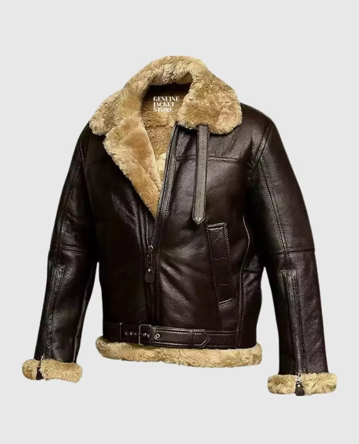 FUR Aviator Flying Pilot Bomber Brown Jacket