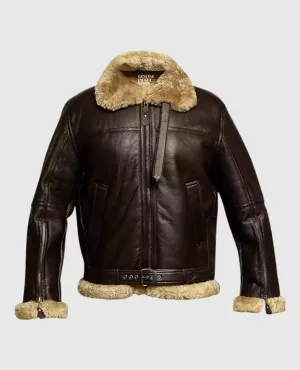 FUR Aviator Flying Pilot Bomber Brown Jacket