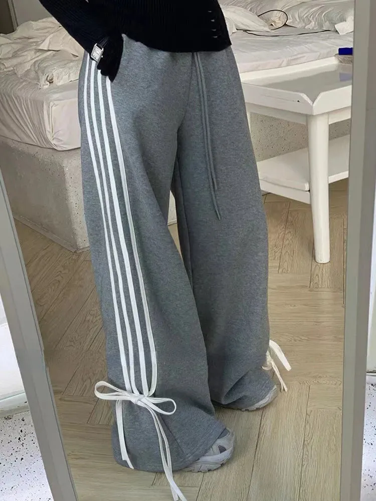 Girlary Striped Sweatpants Baggy Casual Y2k Women Streetwear Elastic Waist Wide Leg Pants Sporting Trousers Clothes 90s Gothic Hiphop
