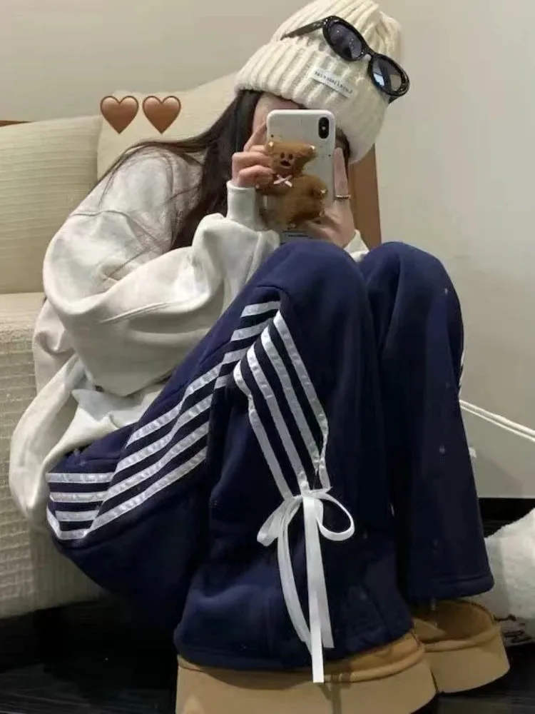 Girlary Striped Sweatpants Baggy Casual Y2k Women Streetwear Elastic Waist Wide Leg Pants Sporting Trousers Clothes 90s Gothic Hiphop