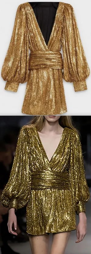 Gold Wrap Metallic Mini Dress
