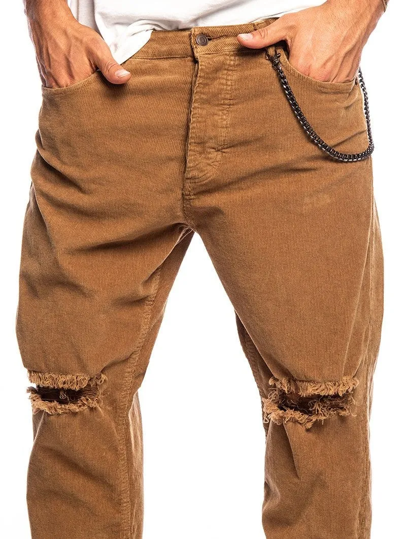 HARRIS DISTRESSED PANTS IN VELVET CAMEL