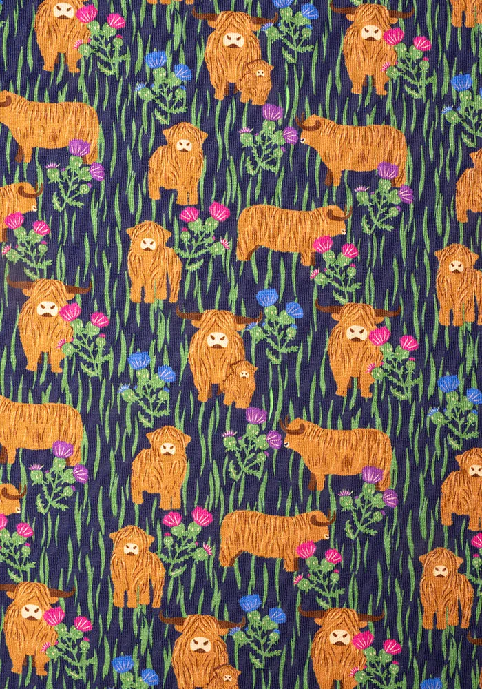 Heather Highland Cow Print Cotton Midi Dress