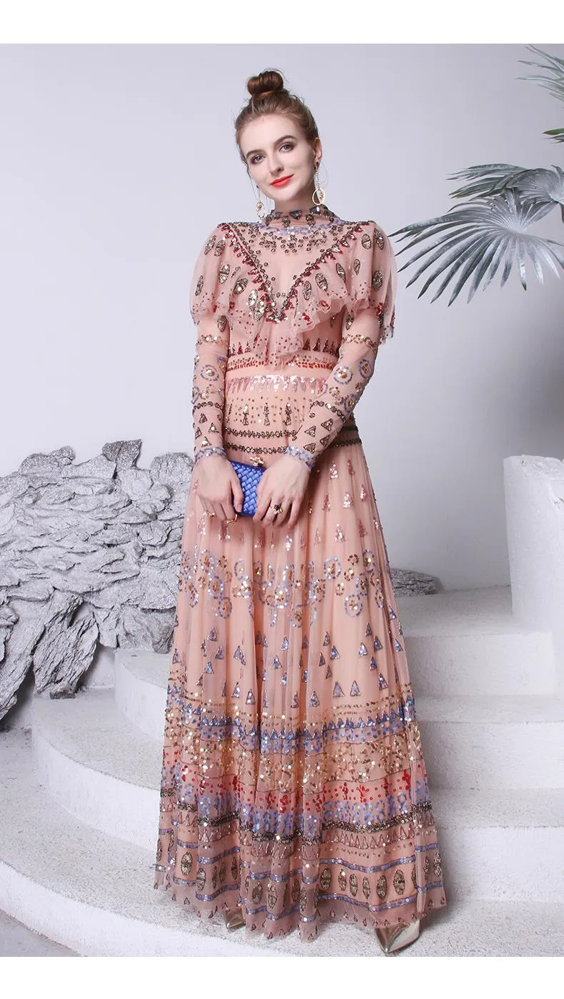 High-end elegant indian wedding Heavy-duty hand embroidered sequins Indian Saree gown - Janika