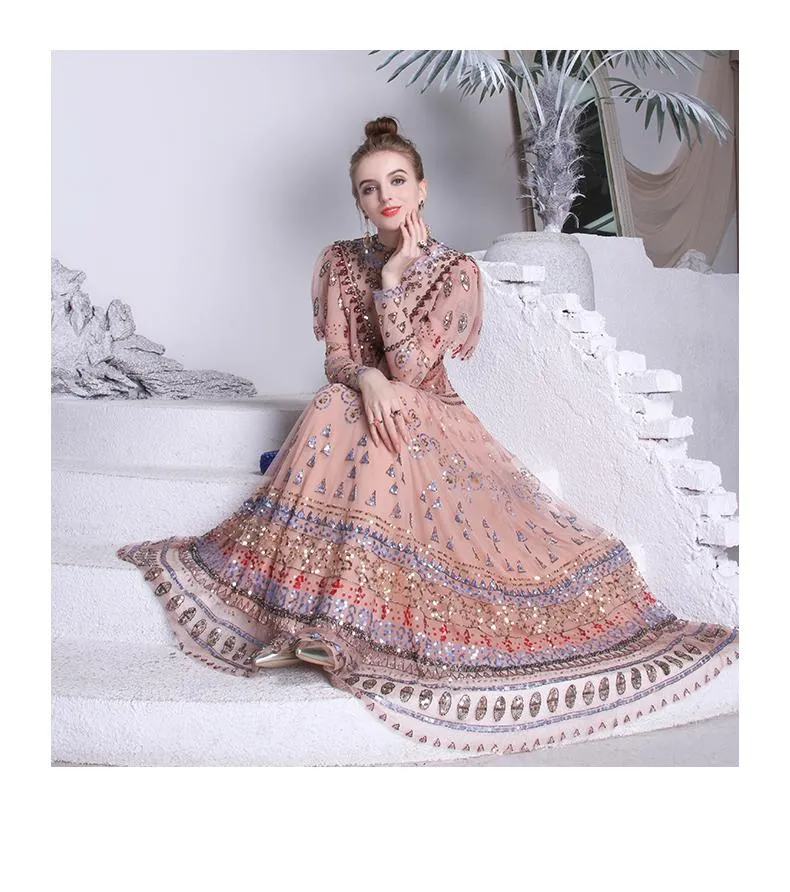 High-end elegant indian wedding Heavy-duty hand embroidered sequins Indian Saree gown - Janika