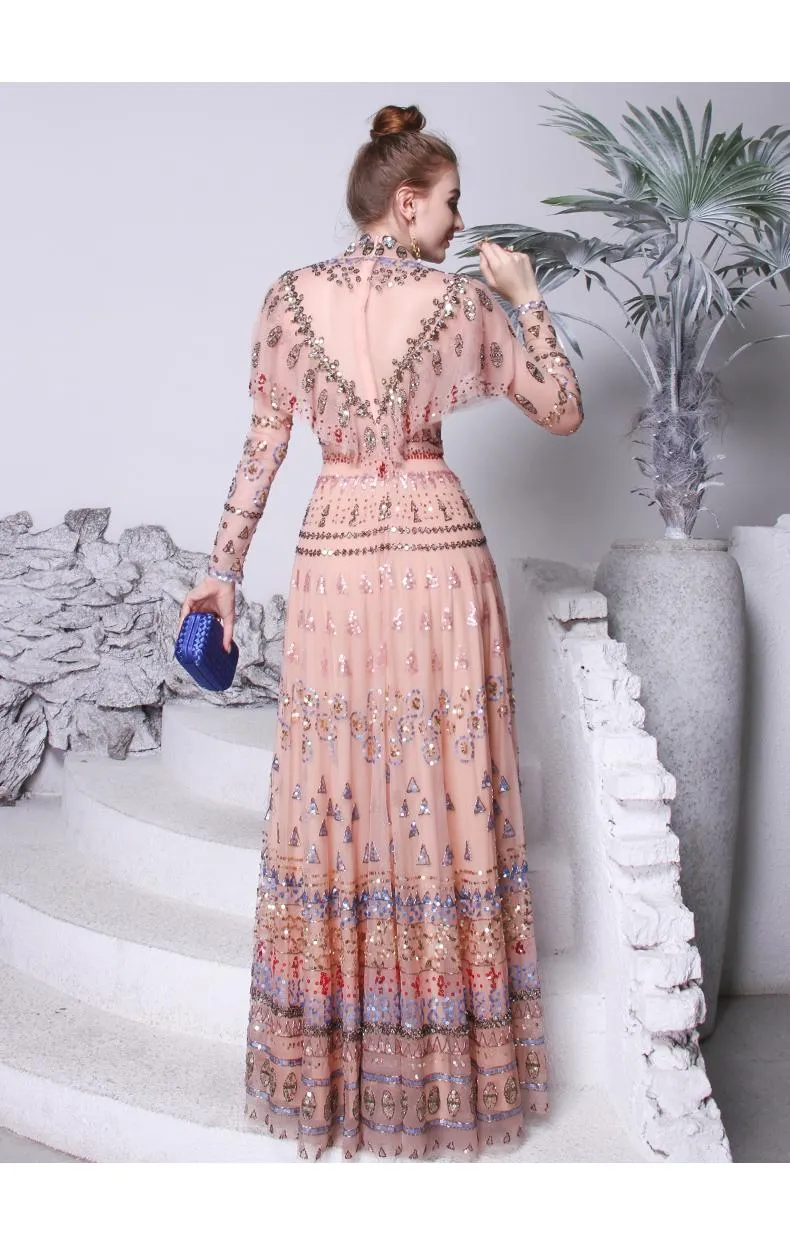 High-end elegant indian wedding Heavy-duty hand embroidered sequins Indian Saree gown - Janika