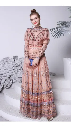 High-end elegant indian wedding Heavy-duty hand embroidered sequins Indian Saree gown - Janika