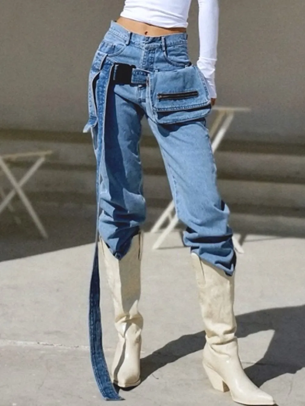 High Waist Loose Sashes Jeans