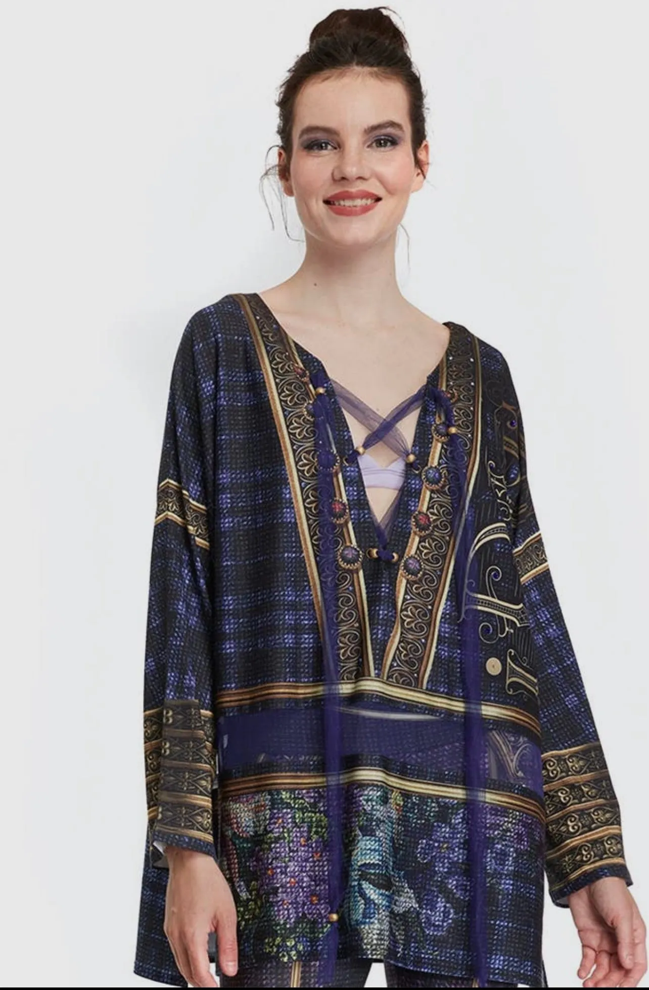 IPNG Long Illusion Tunic Blouse - Back to Black