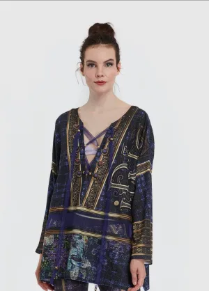 IPNG Long Illusion Tunic Blouse - Back to Black