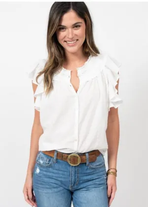 Jacquard Ruffle White Top
