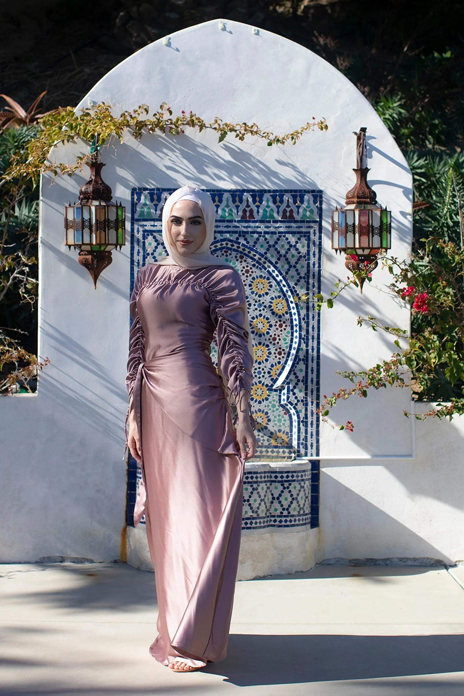 Keira Wrap Satin Dress- Dusty Rose