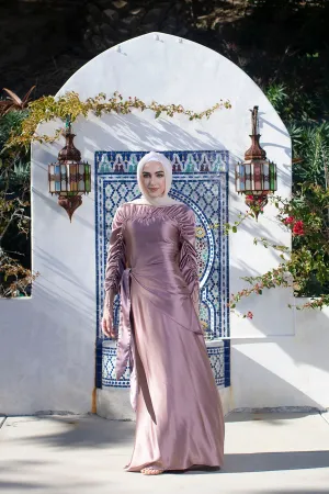Keira Wrap Satin Dress- Dusty Rose