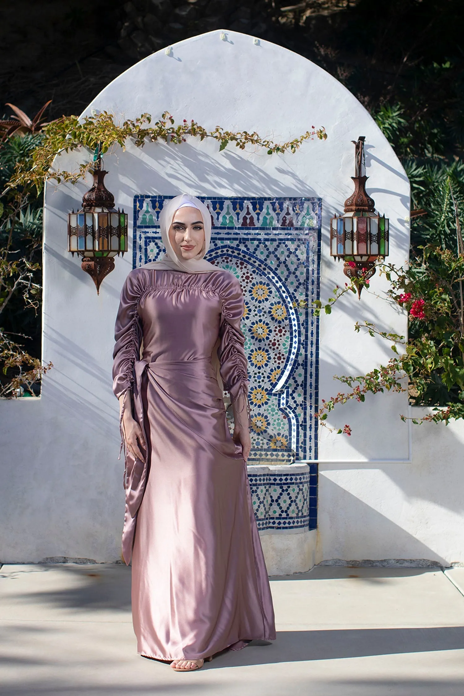 Keira Wrap Satin Dress- Dusty Rose