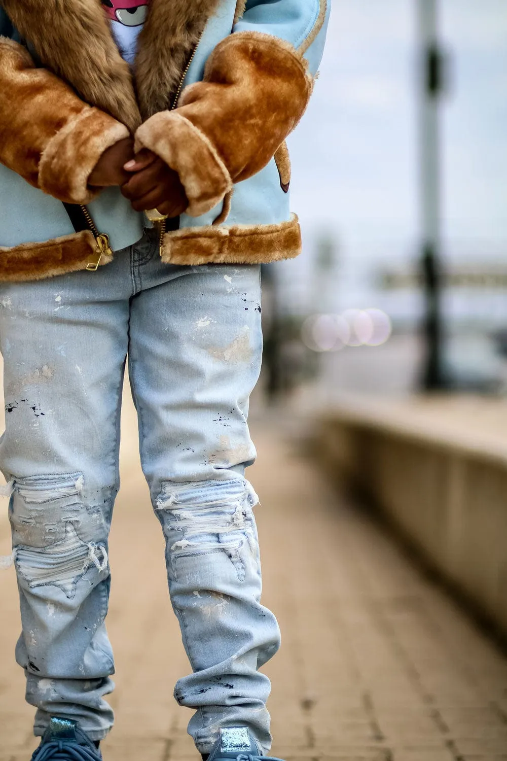 Kids El Jefe Shearling Moto Jacket (Sky)
