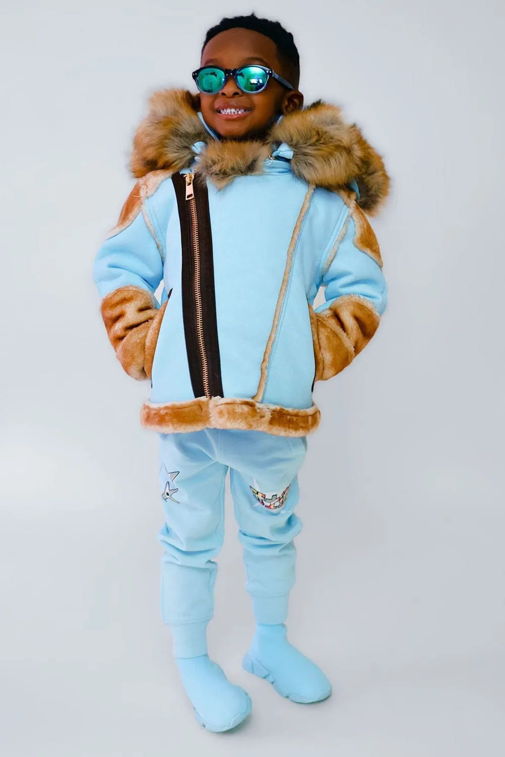 Kids El Jefe Shearling Moto Jacket (Sky)