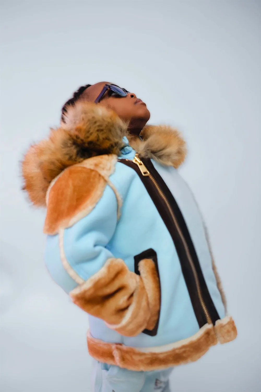 Kids El Jefe Shearling Moto Jacket (Sky)