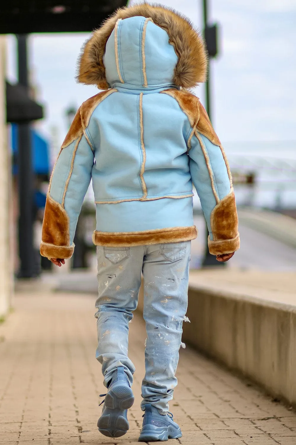 Kids El Jefe Shearling Moto Jacket (Sky)
