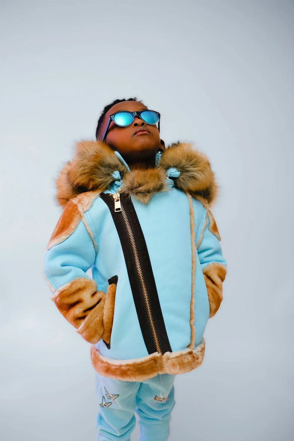 Kids El Jefe Shearling Moto Jacket (Sky)