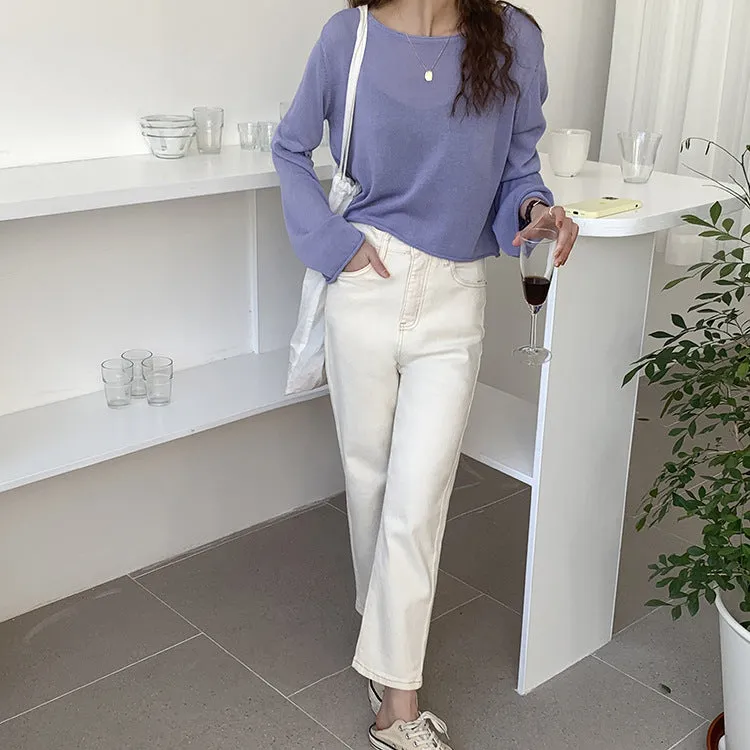 [Korean Style] High Waisted Creamy Straight Jeans