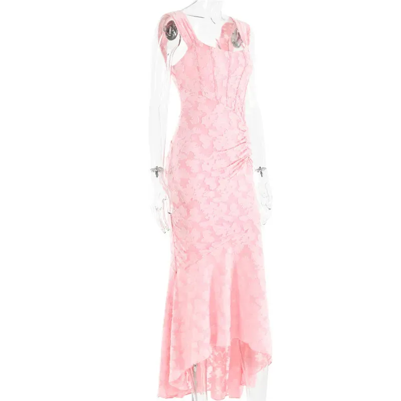 Lace Textured Strap Charming Wrap Midi Dress