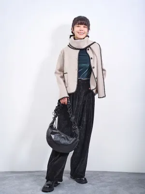 Lace Trim Waist Corduroy Pants (2 Colours)