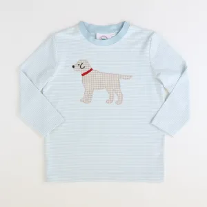 L/S Appliqué Shirt - Labrador - Light Blue & White Thin Stripe